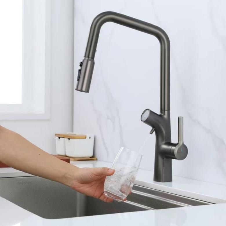 Robinet extractible à affichage numérique avec purificateur d'eau intégré
