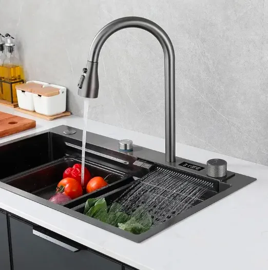 Robinet de cuisine à deux boutons de style cascade